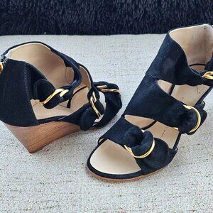 Giuseppe Zanotti Women Shoes Black Suede Leather Wedge Heel Italy Size 37